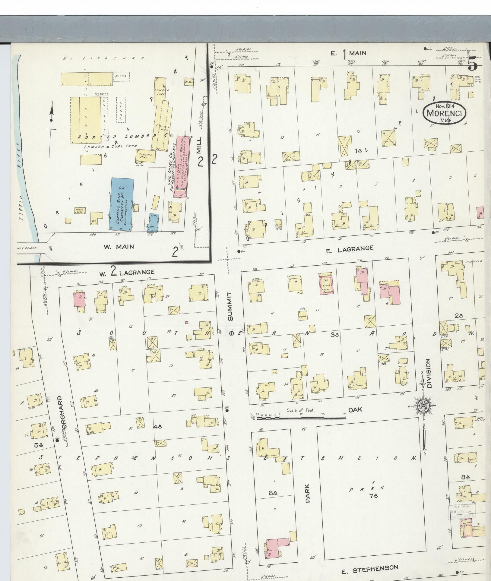 Sanborn Fire Insurance Map from Morenci, Lenawee County, Michigan (1914), Sheet #0005 - Complete Map Set gallery image, historic Sanborn map, vintage wall art, Michigan Michigan
