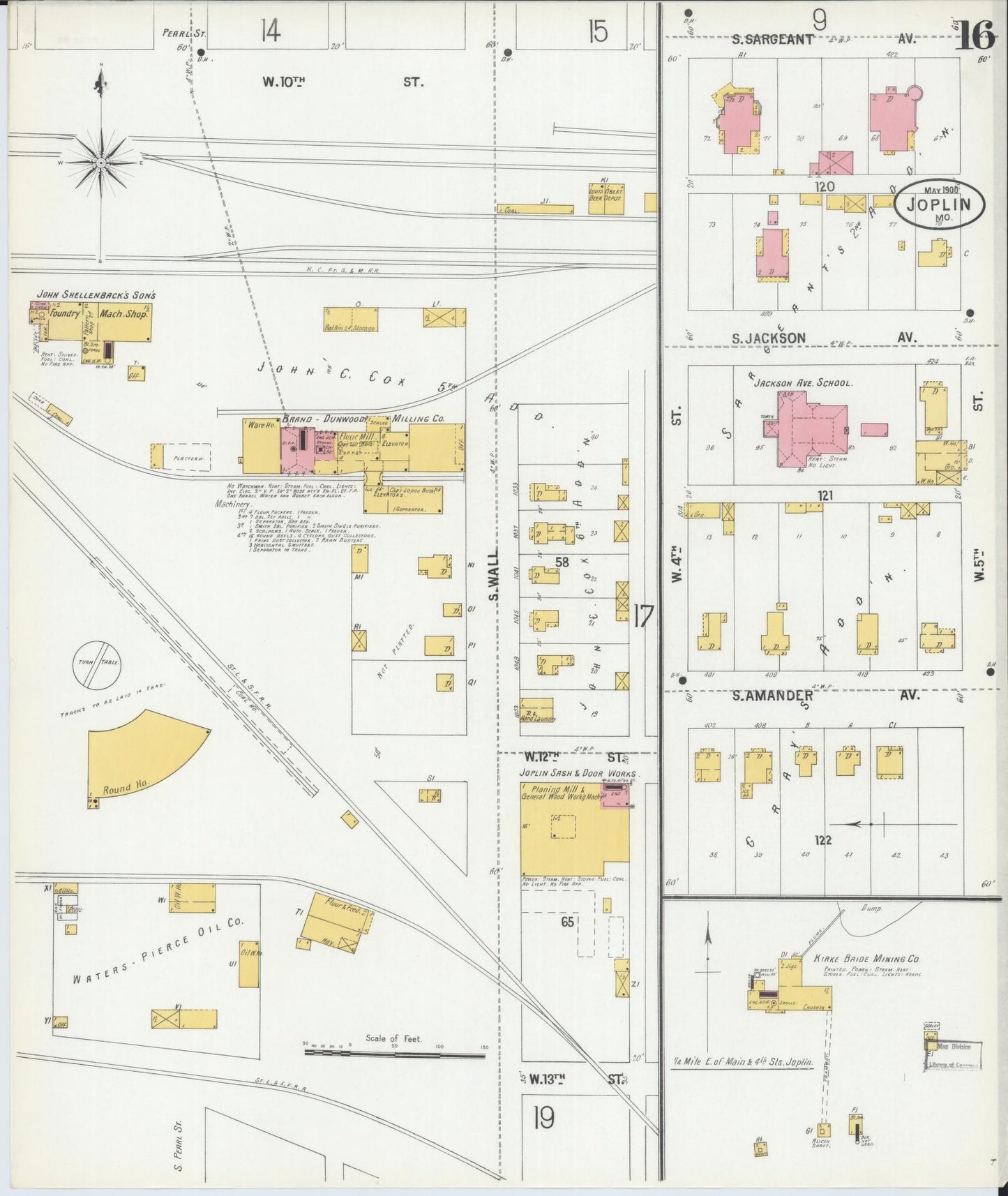 Sanborn Fire Insurance Map from Joplin, Jasper County, Missouri (1900), Sheet #0016 - Historic Sanborn Fire Insurance Map Print, vintage old map wall art, antique decor, genealogy gift, Missouri Missouri map