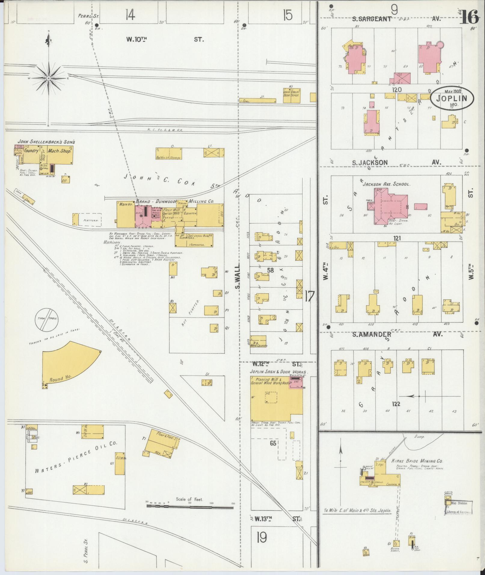 Sanborn Fire Insurance Map from Joplin, Jasper County, Missouri (1900), Sheet #0016 - Historic Sanborn Fire Insurance Map Print, vintage old map wall art, antique decor, genealogy gift, Missouri Missouri map