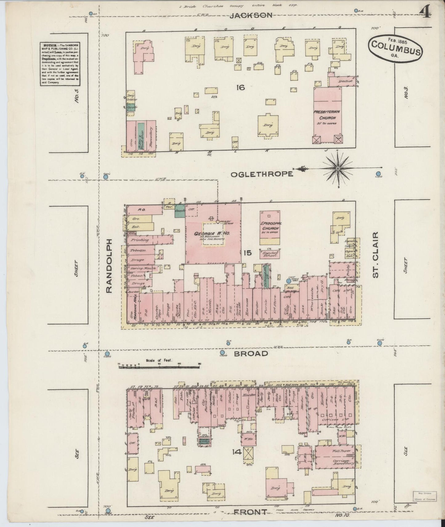 Sanborn Fire Insurance Map from Columbus, Muscogee County, Georgia (1885), Sheet #0004 - Historic Sanborn Fire Insurance Map Print, vintage old map wall art, antique decor, genealogy gift, Georgia Georgia map