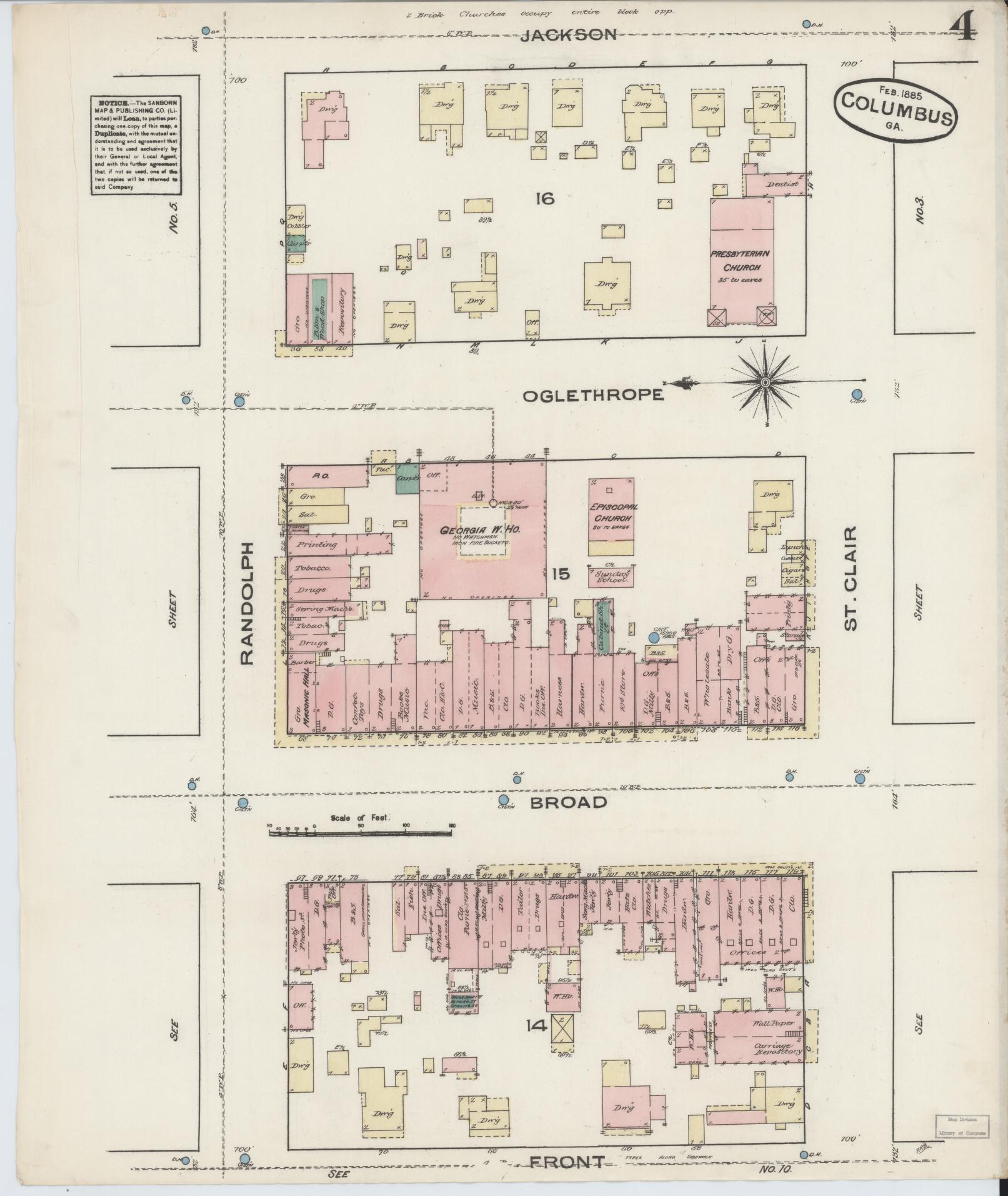 Sanborn Fire Insurance Map from Columbus, Muscogee County, Georgia (1885), Sheet #0004 - Historic Sanborn Fire Insurance Map Print, vintage old map wall art, antique decor, genealogy gift, Georgia Georgia map