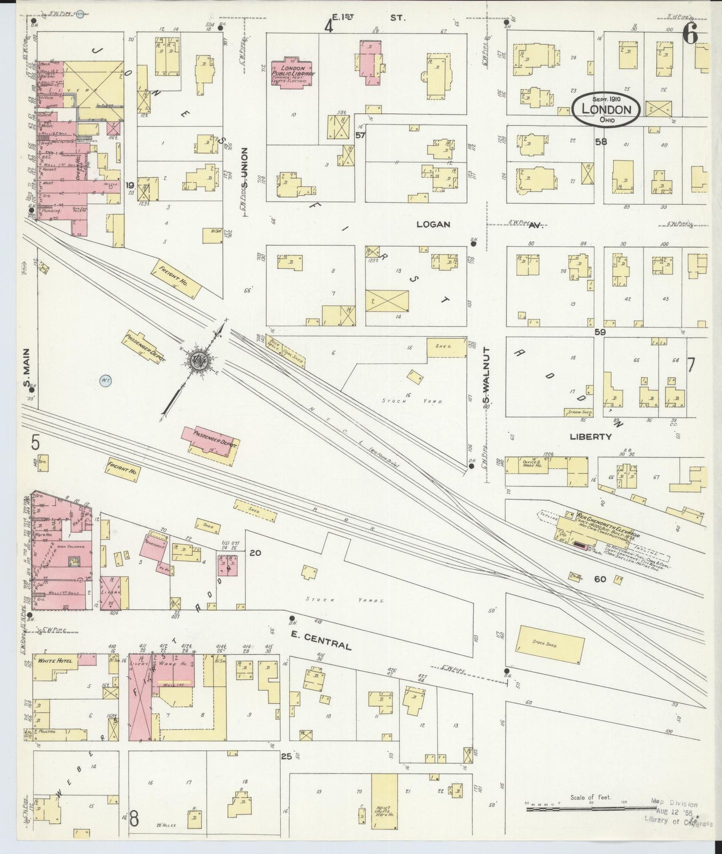 Sanborn Fire Insurance Map from London, Madison County, Ohio (1910), Sheet #0006 - Historic Sanborn Fire Insurance Map Print, vintage old map wall art, antique decor, genealogy gift, Ohio Ohio map