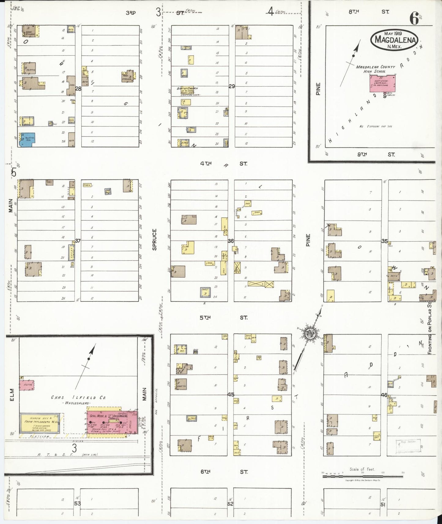 Sanborn Fire Insurance Map from Magdalena, Socorro County, New Mexico (1919), Sheet #0006 - Complete Map Set gallery image, historic Sanborn map, vintage wall art, New Mexico New Mexico