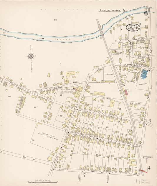 Sanborn Fire Insurance Map from Laurel, Sussex County, Delaware (1922), Sheet #0006 - Historic Sanborn Fire Insurance Map Print, vintage old map wall art, antique decor, genealogy gift, Delaware Delaware map