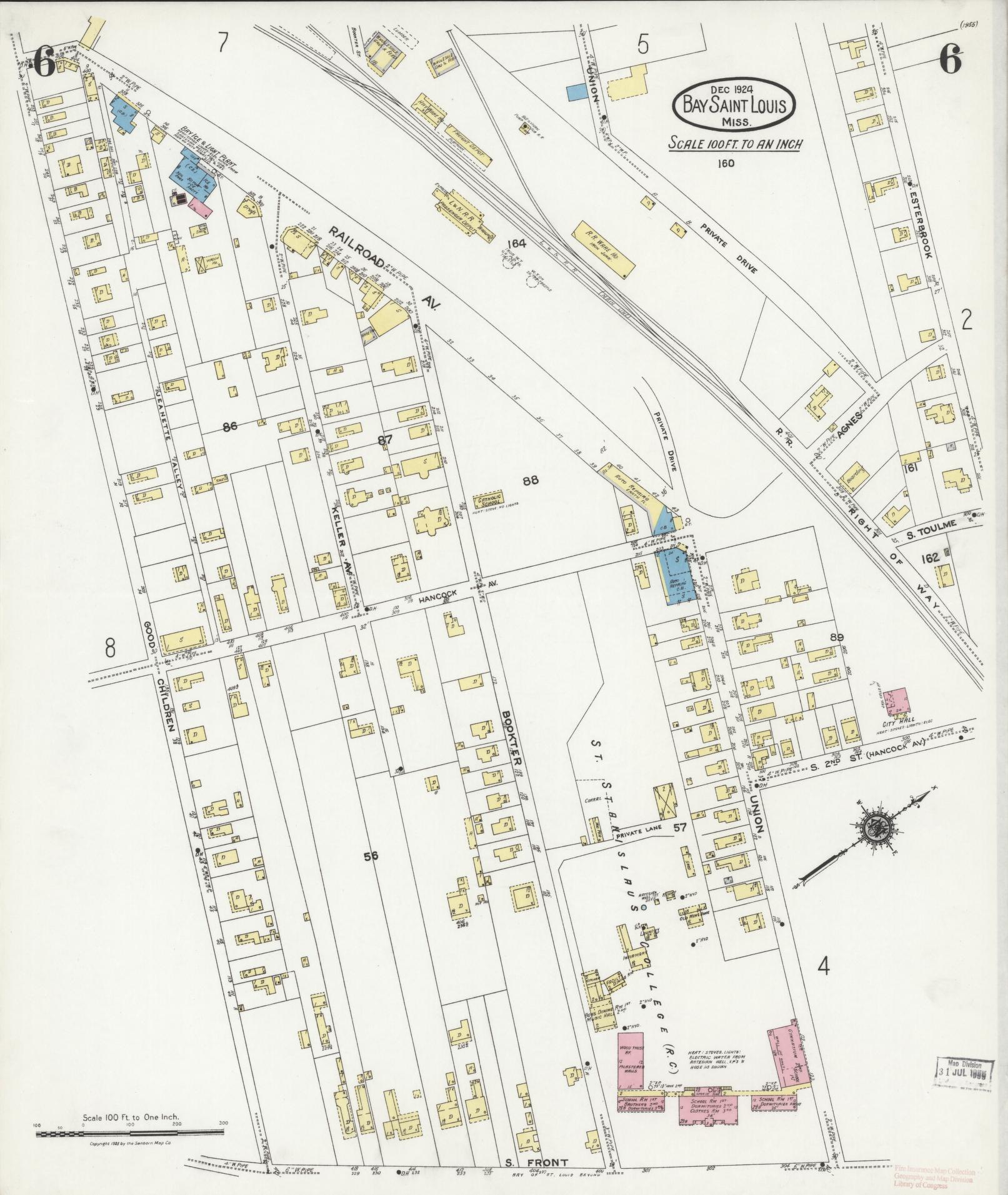 Sanborn Fire Insurance Map from Bay Saint Louis, Hancock County, Mississippi (1924), Sheet #0006 - Complete Map Set gallery image, historic Sanborn map, vintage wall art, Mississippi Mississippi