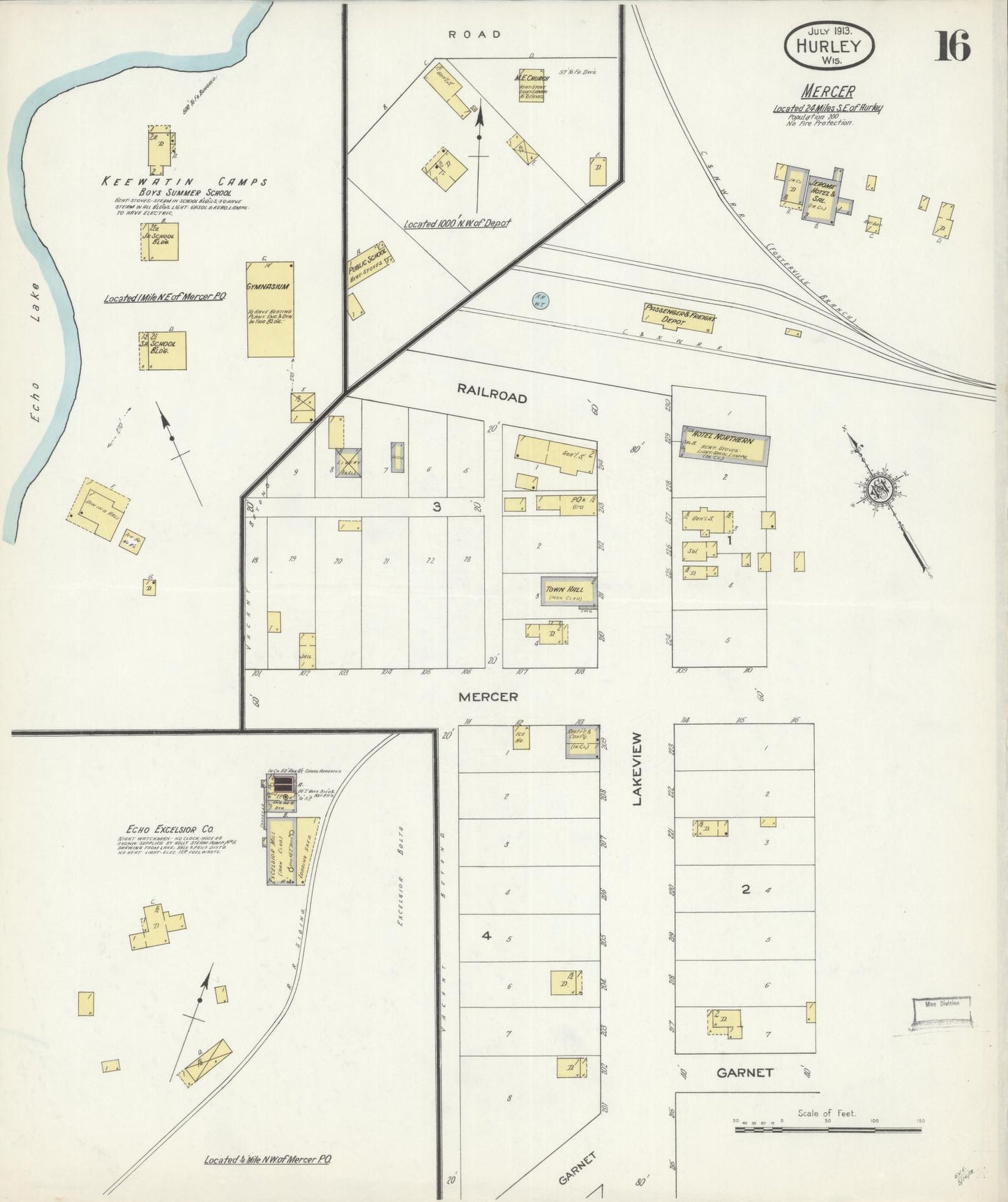 Sanborn Fire Insurance Map from Hurley, Iron County, Wisconsin (1913), Sheet #0016 - Complete Map Set gallery image, historic Sanborn map, vintage wall art, Wisconsin Wisconsin