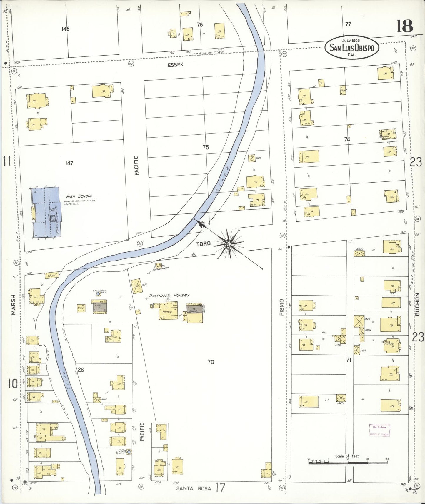 Sanborn Fire Insurance Map from San Luis Obispo, San Luis Obispo County, California (1909), Sheet #0018 - Complete Map Set gallery image, historic Sanborn map, vintage wall art, California California