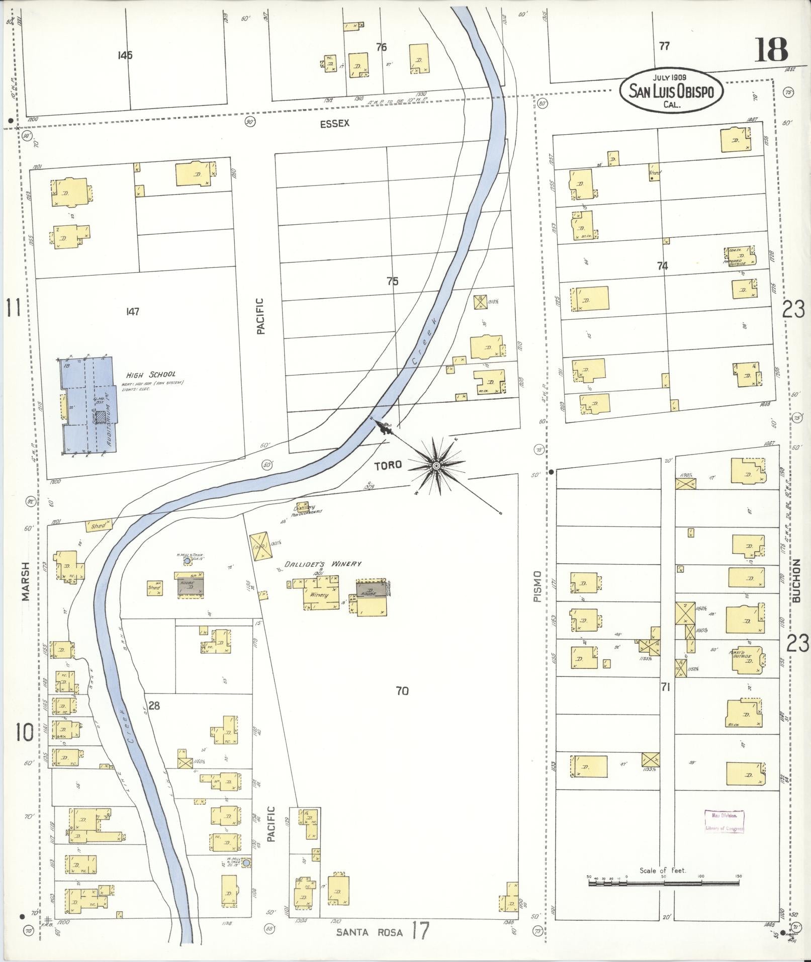Sanborn Fire Insurance Map from San Luis Obispo, San Luis Obispo County, California (1909), Sheet #0018 - Complete Map Set gallery image, historic Sanborn map, vintage wall art, California California