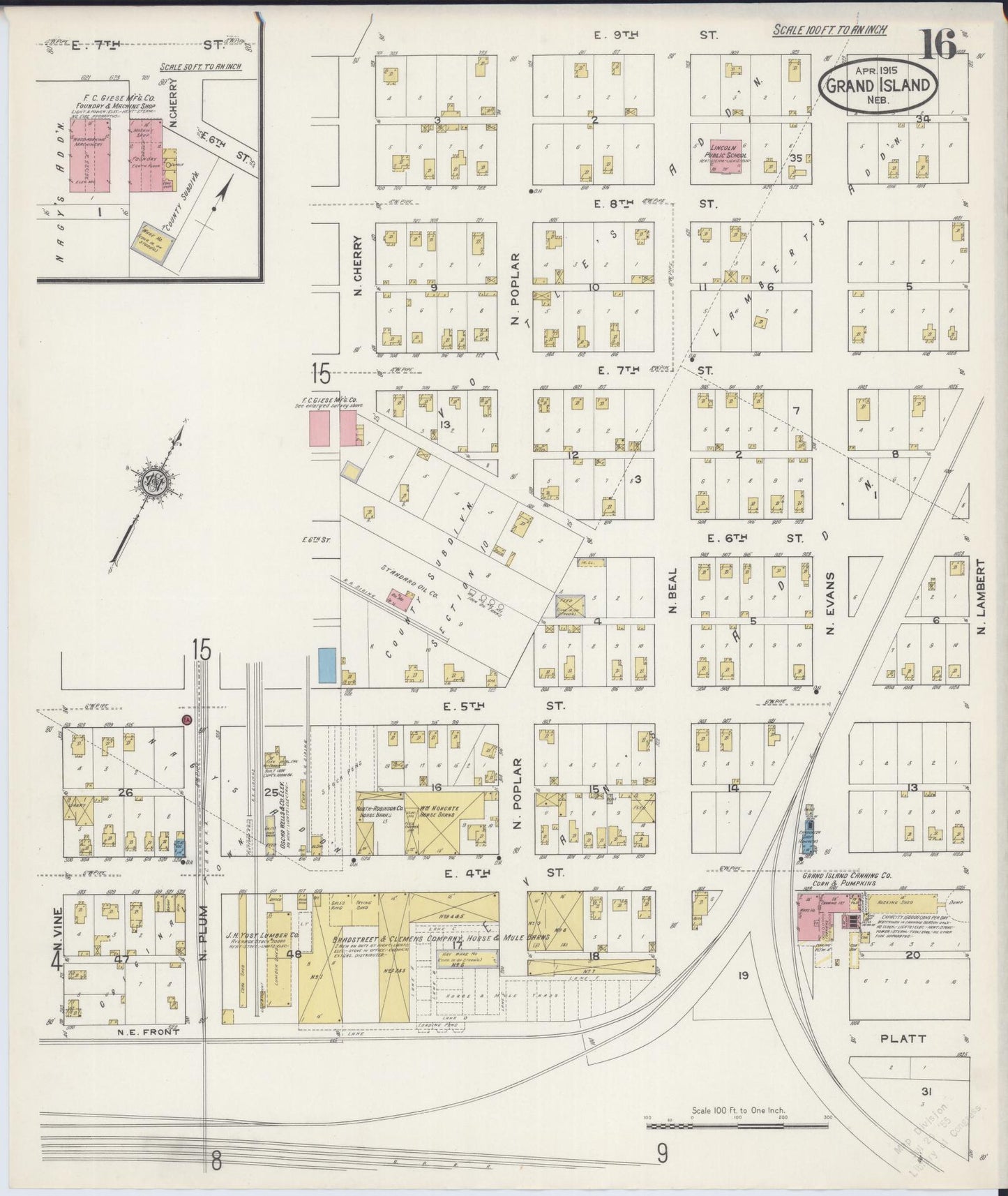 Sanborn Fire Insurance Map from Grand Island, Hall County, Nebraska (1915), Sheet #0016 - Complete Map Set gallery image, historic Sanborn map, vintage wall art, Nebraska Nebraska
