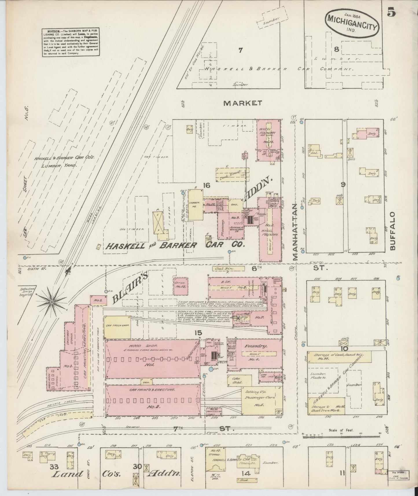 Sanborn Fire Insurance Map from Michigan City, La Porte  County, Indiana (1884), Sheet #0005 - Complete Map Set gallery image, historic Sanborn map, vintage wall art, Michigan Michigan