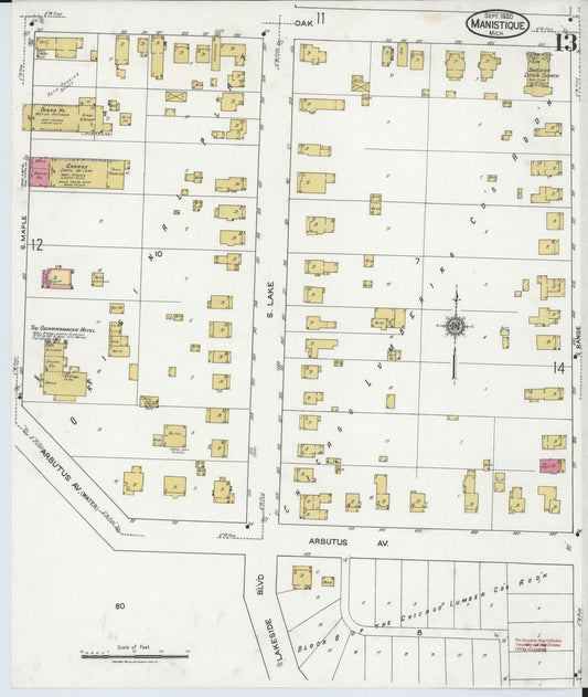 Sanborn Fire Insurance Map from Manistique, Schoolcraft County, Michigan (1920), Sheet #0013 - Historic Sanborn Fire Insurance Map Print, vintage old map wall art, antique decor, genealogy gift, Michigan Michigan map