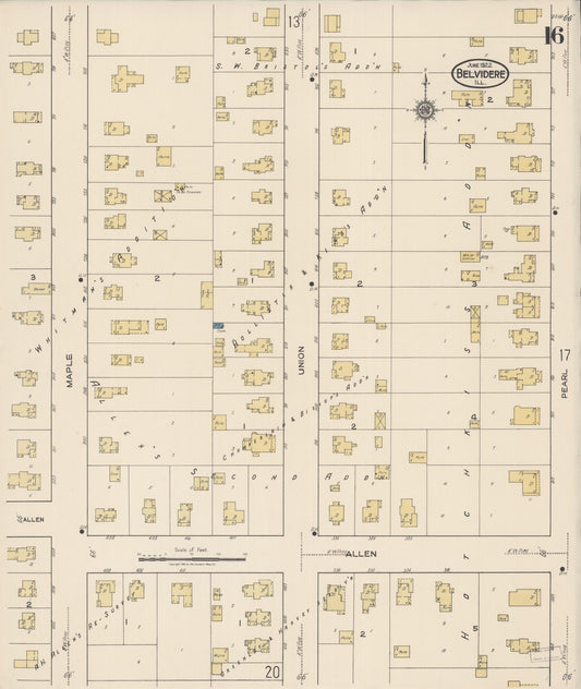 Sanborn Fire Insurance Map from Belvidere, Boone County, Illinois (1922), Sheet #0016 - Historic Sanborn Fire Insurance Map Print, vintage old map wall art, antique decor, genealogy gift, Illinois Illinois map