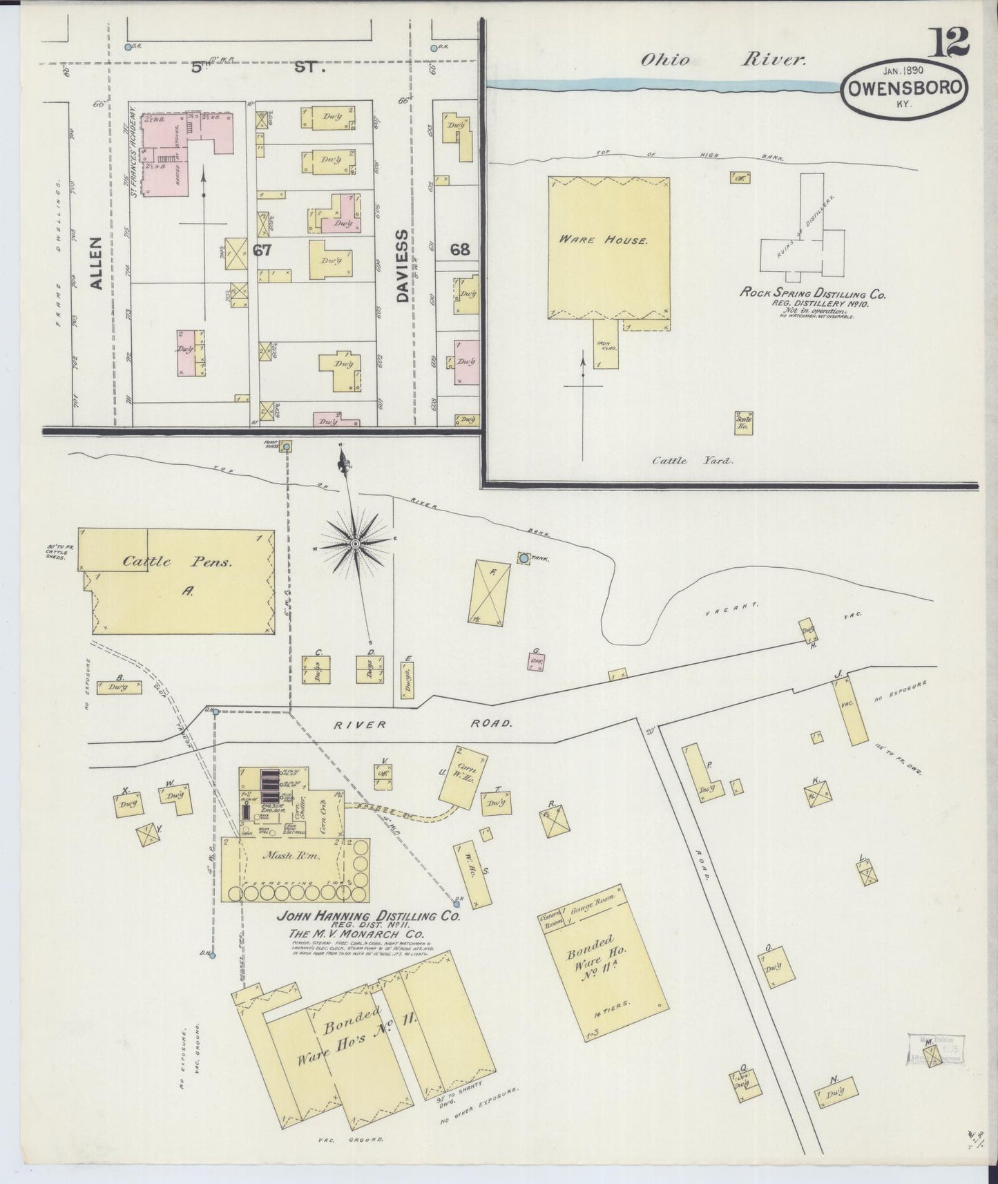 Sanborn Fire Insurance Map from Owensboro, Daviess County, Kentucky (1890), Sheet #0012 - Complete Map Set gallery image, historic Sanborn map, vintage wall art, Kentucky Kentucky