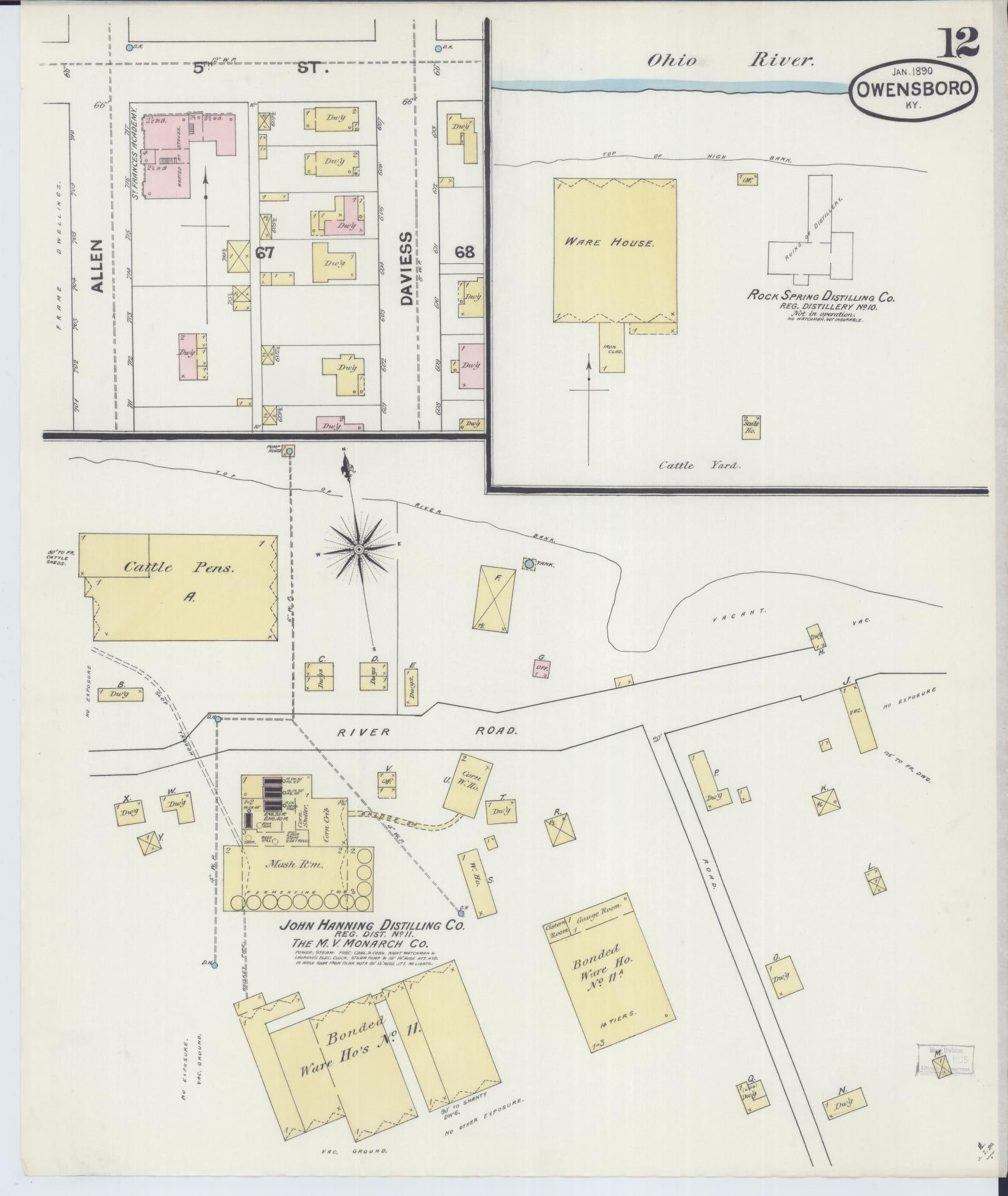 Sanborn Fire Insurance Map from Owensboro, Daviess County, Kentucky (1890), Sheet #0012 - Complete Map Set gallery image, historic Sanborn map, vintage wall art, Kentucky Kentucky