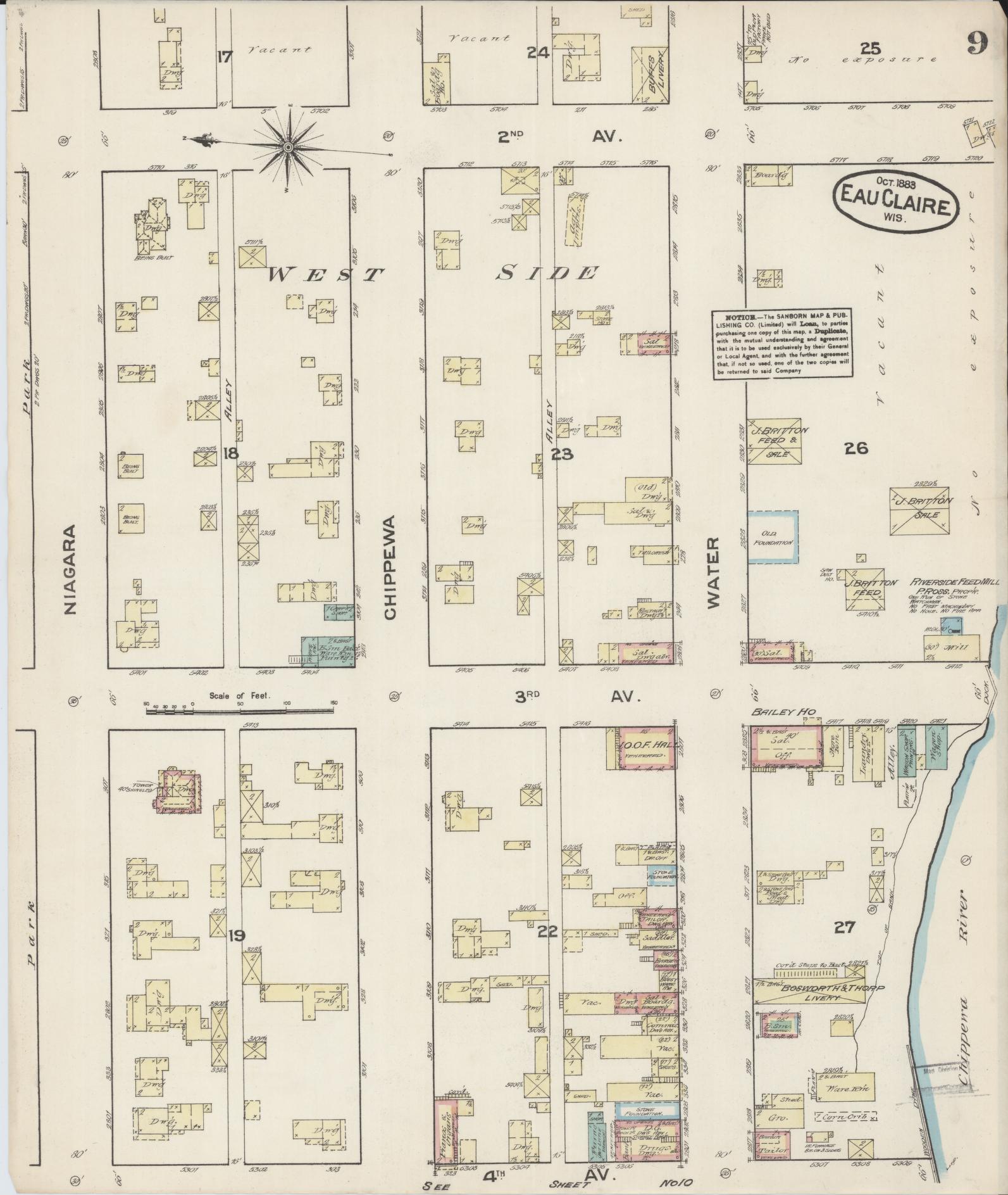 Sanborn Fire Insurance Map from Eau Claire, Eau Claire County, Wisconsin (1883), Sheet #0009 - Historic Sanborn Fire Insurance Map Print, vintage old map wall art, antique decor, genealogy gift, Wisconsin Wisconsin map