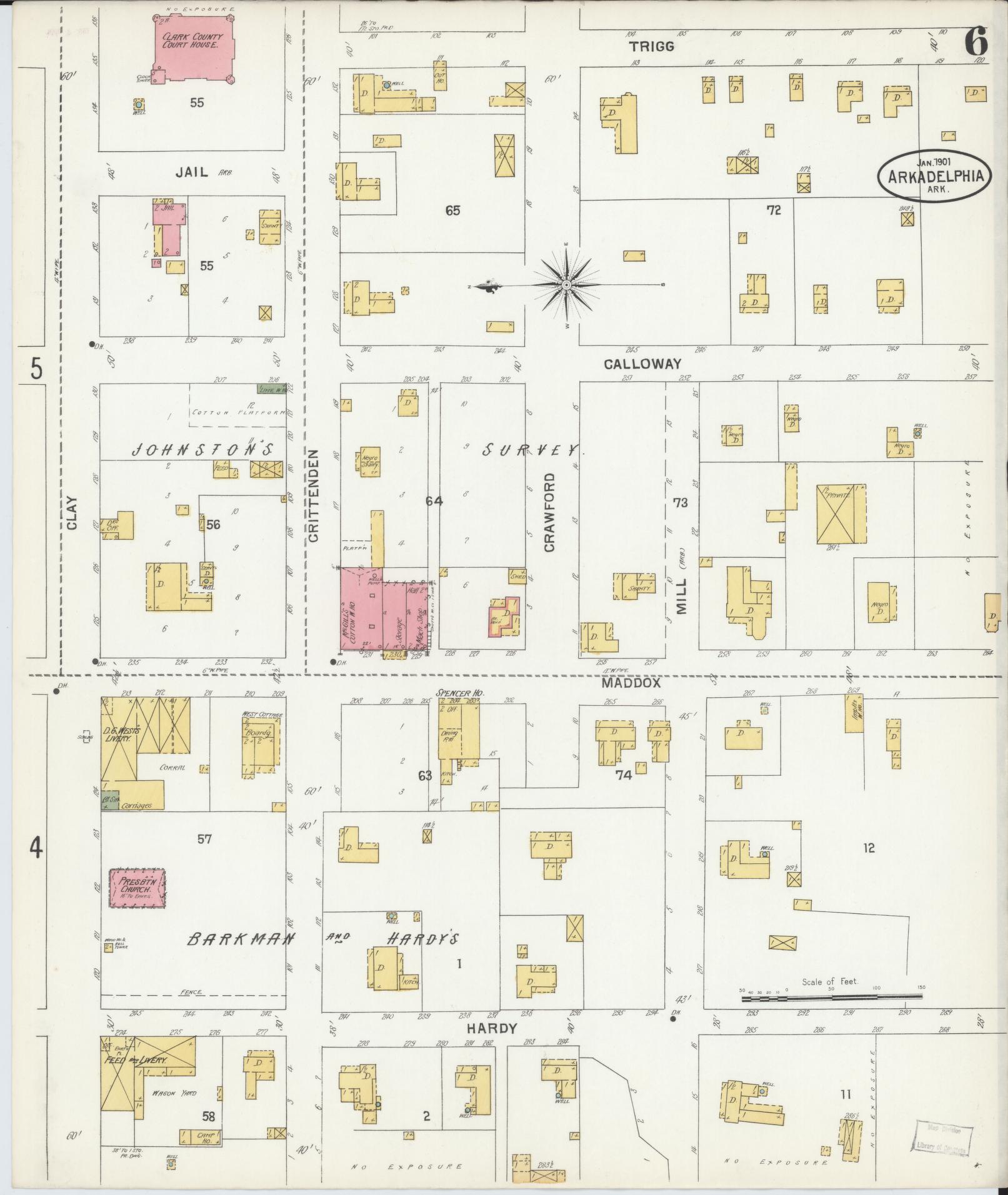 Sanborn Fire Insurance Map from Arkadelphia, Clark County, Arkansas (1901), Sheet #0006 - Complete Map Set gallery image, historic Sanborn map, vintage wall art, Arkansas Arkansas