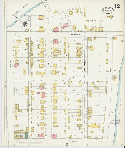 Sanborn Fire Insurance Map from Latrobe, Westmoreland County, Pennsylvania (1903), Sheet #0012 - Historic Sanborn Fire Insurance Map Print, vintage old map wall art, antique decor, genealogy gift, Pennsylvania Pennsylvania map