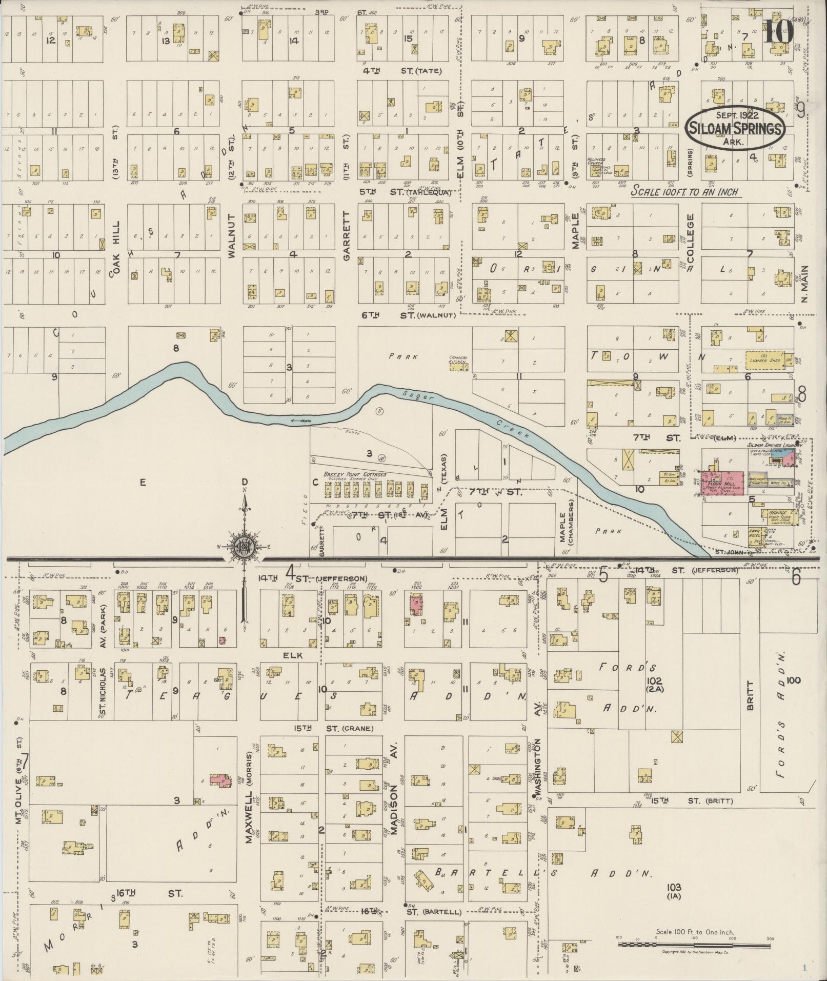 Sanborn Fire Insurance Map from Siloam Springs, Benton County, Arkansas (1922), Sheet #0010 - Historic Sanborn Fire Insurance Map Print, vintage old map wall art, antique decor, genealogy gift, Arkansas Arkansas map