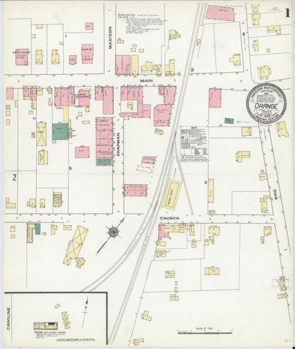 Sanborn Fire Insurance Map from Orange, Orange County, Virginia (1909), Sheet #0001 - Complete Map Set gallery image, historic Sanborn map, vintage wall art, Virginia Virginia