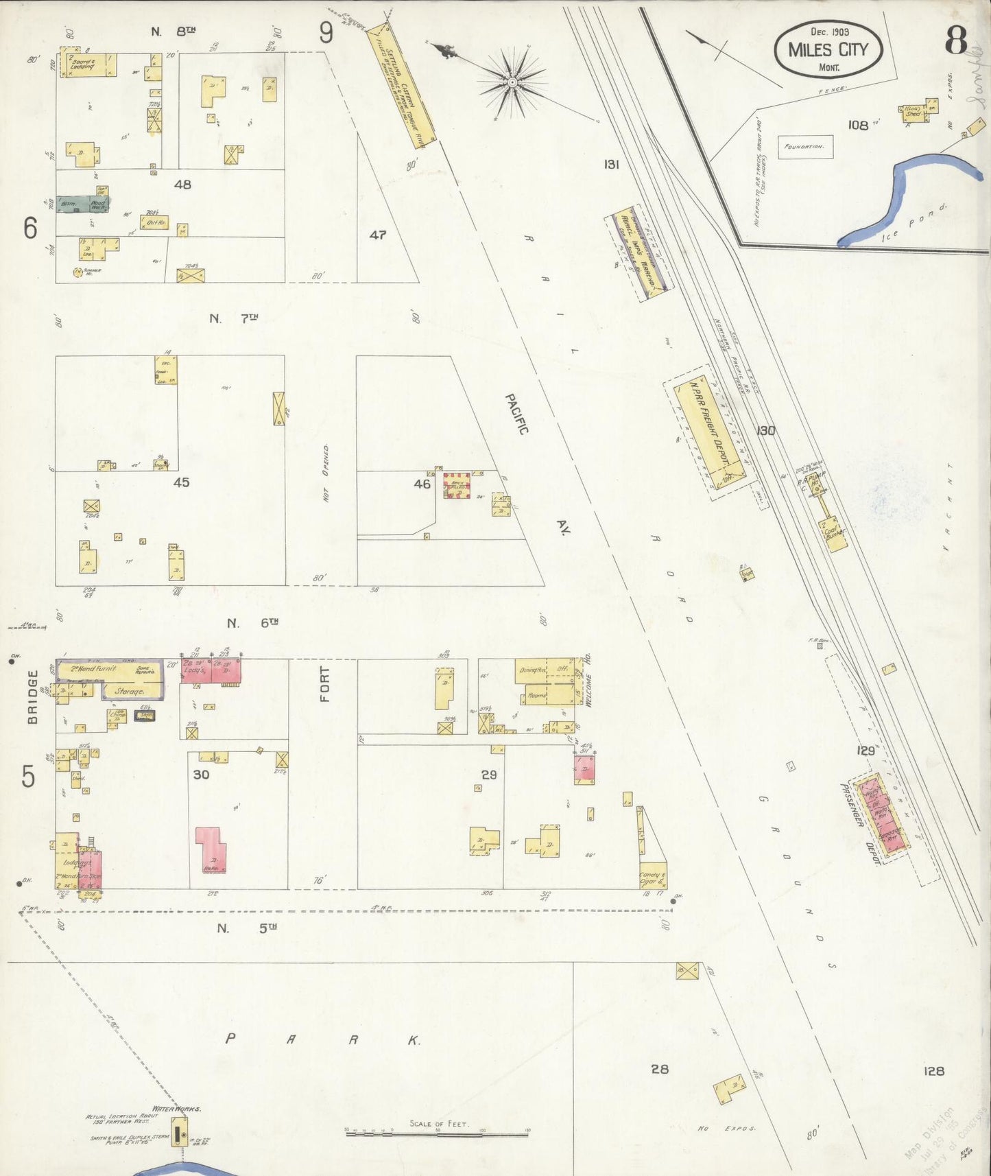 Sanborn Fire Insurance Map from Miles City, Custer County, Montana (1904), Sheet #0008 - Complete Map Set gallery image, historic Sanborn map, vintage wall art, Montana Montana