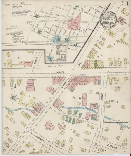 Sanborn Fire Insurance Map from North East, Erie County, Pennsylvania (1887), Sheet #0001 - Historic Sanborn Fire Insurance Map Print, vintage old map wall art, antique decor, genealogy gift, Pennsylvania Pennsylvania map