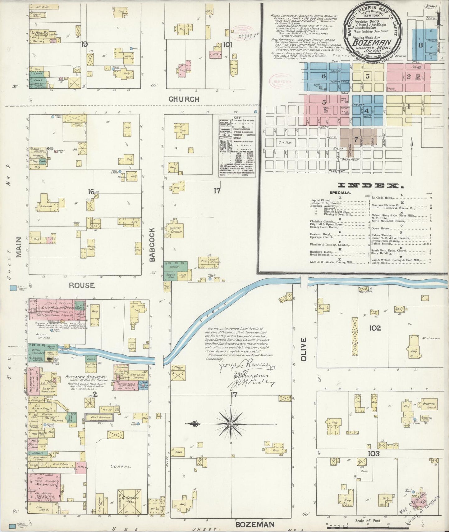 Sanborn Fire Insurance Map from Bozeman, Gallatin County, Montana (1890), Sheet #0001 - Complete Map Set gallery image, historic Sanborn map, vintage wall art, Montana Montana
