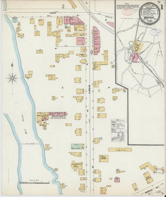 Sanborn Fire Insurance Map from Monroe, Orange County, New York (1897), Sheet #0001 - Complete Map Set gallery image, historic Sanborn map, vintage wall art, New York New York