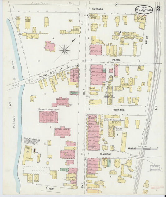 Sanborn Fire Insurance Map from Wellsville, Allegany County, New York (1897), Sheet #0003 - Historic Sanborn Fire Insurance Map Print, vintage old map wall art, antique decor, genealogy gift, New York New York map