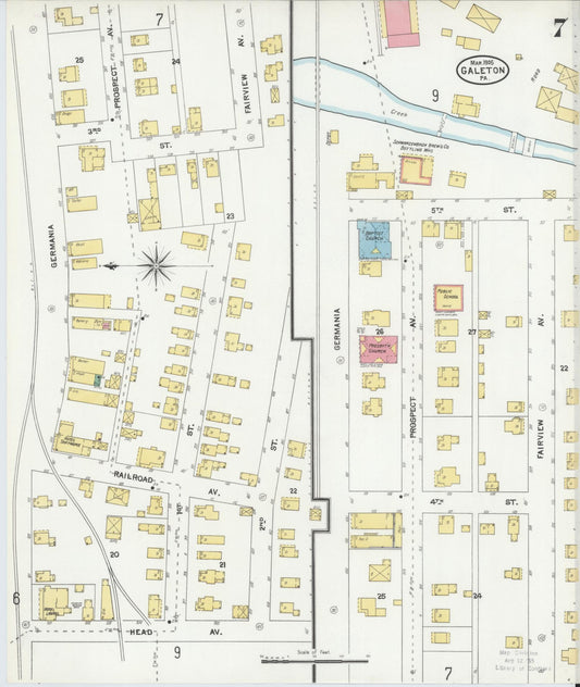 Sanborn Fire Insurance Map from Galeton, Potter County, Pennsylvania (1905), Sheet #0007 - Historic Sanborn Fire Insurance Map Print, vintage old map wall art, antique decor, genealogy gift, Pennsylvania Pennsylvania map