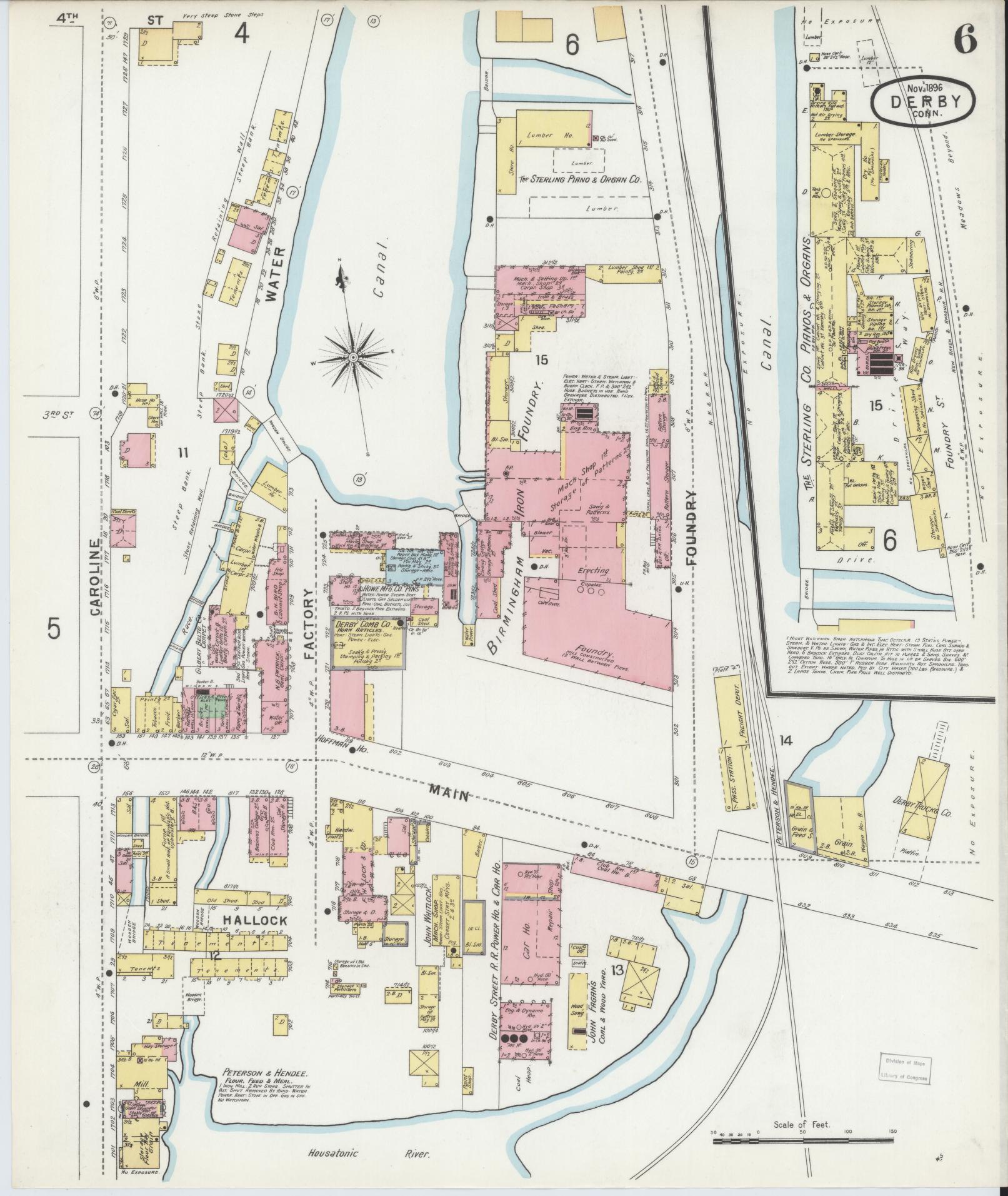 Sanborn Fire Insurance Map from Derby, New Haven County, Connecticut (1896), Sheet #0006 - Complete Map Set gallery image, historic Sanborn map, vintage wall art, Connecticut Connecticut
