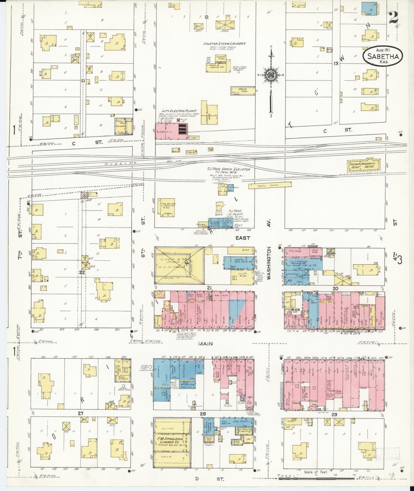 Sanborn Fire Insurance Map from Sabetha, Nemaha County, Kansas (1911), Sheet #0002 - Historic Sanborn Fire Insurance Map Print, vintage old map wall art, antique decor, genealogy gift, Kansas Kansas map