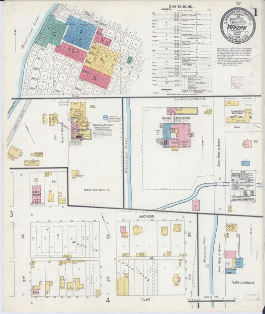 Sanborn Fire Insurance Map from Warsaw, Hancock County, Illinois (1906), Sheet #0001 - Historic Sanborn Fire Insurance Map Print, vintage old map wall art, antique decor, genealogy gift, Illinois Illinois map