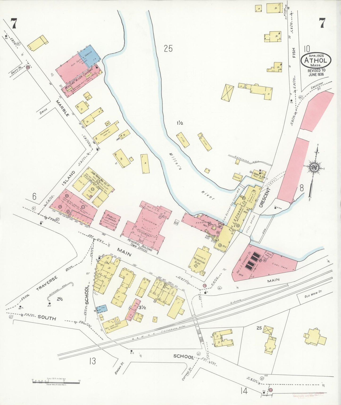Sanborn Fire Insurance Map from Athol, Worcester County, Massachusetts (1936), Sheet #0007 - Complete Map Set gallery image, historic Sanborn map, vintage wall art, Massachusetts Massachusetts