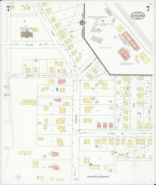 Sanborn Fire Insurance Map from Ashland, Ashland County, Ohio (1930), Sheet #0007 - Historic Sanborn Fire Insurance Map Print, vintage old map wall art, antique decor, genealogy gift, Ohio Ohio map