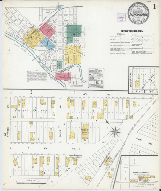 Sanborn Fire Insurance Map from East Grand Forks, Polk County, Minnesota (1904), Sheet #0001 - Historic Sanborn Fire Insurance Map Print, vintage old map wall art, antique decor, genealogy gift, Minnesota Minnesota map