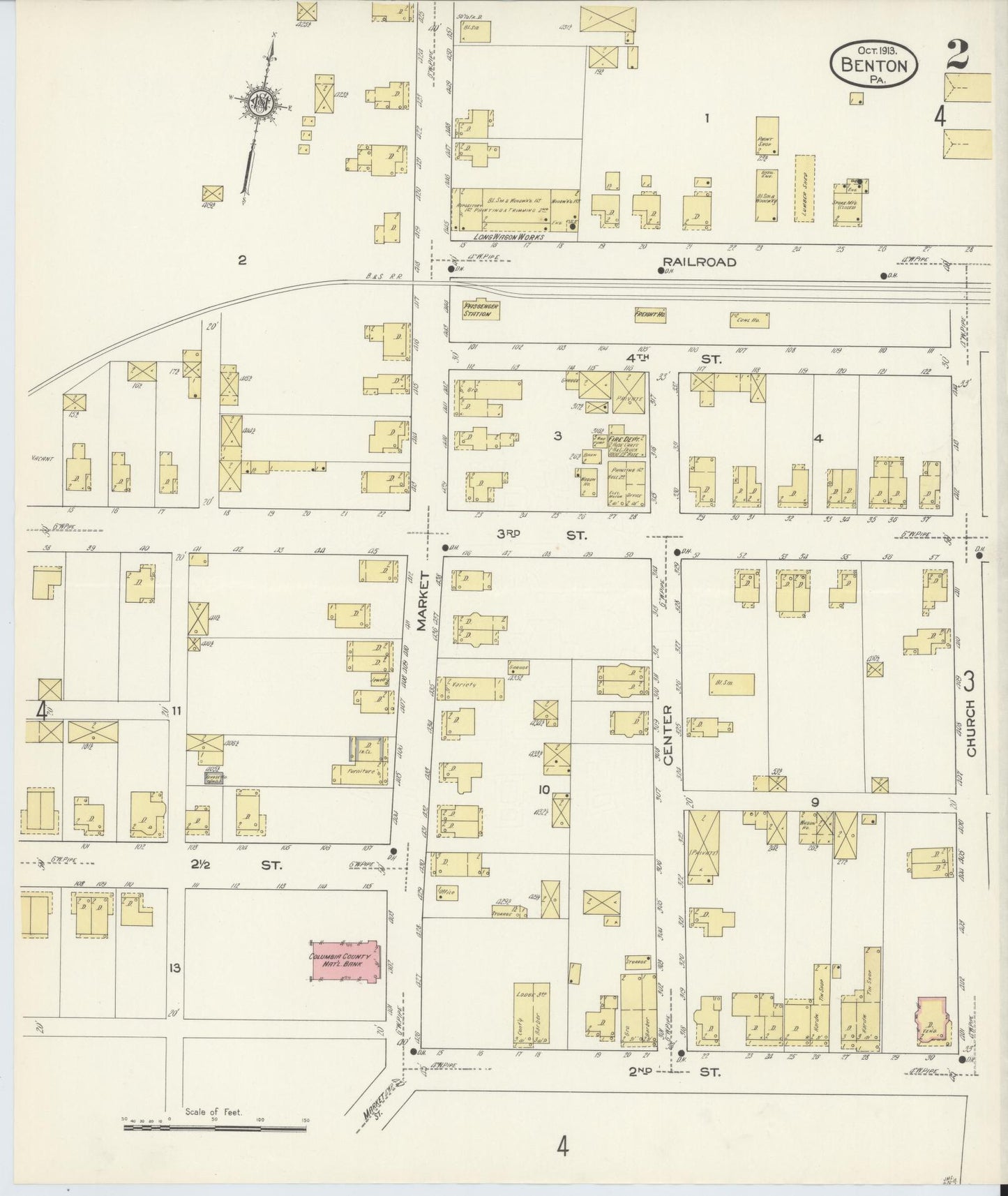 Sanborn Fire Insurance Map from Benton, Columbia County, Pennsylvania (1913), Sheet #0002 - Historic Sanborn Fire Insurance Map Print, vintage old map wall art, antique decor, genealogy gift, Pennsylvania Pennsylvania map