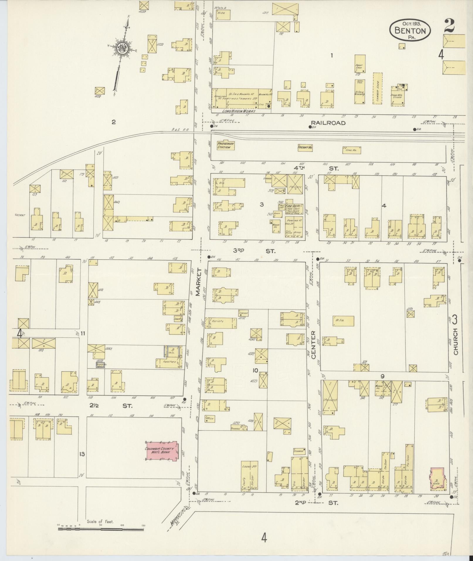 Sanborn Fire Insurance Map from Benton, Columbia County, Pennsylvania (1913), Sheet #0002 - Historic Sanborn Fire Insurance Map Print, vintage old map wall art, antique decor, genealogy gift, Pennsylvania Pennsylvania map