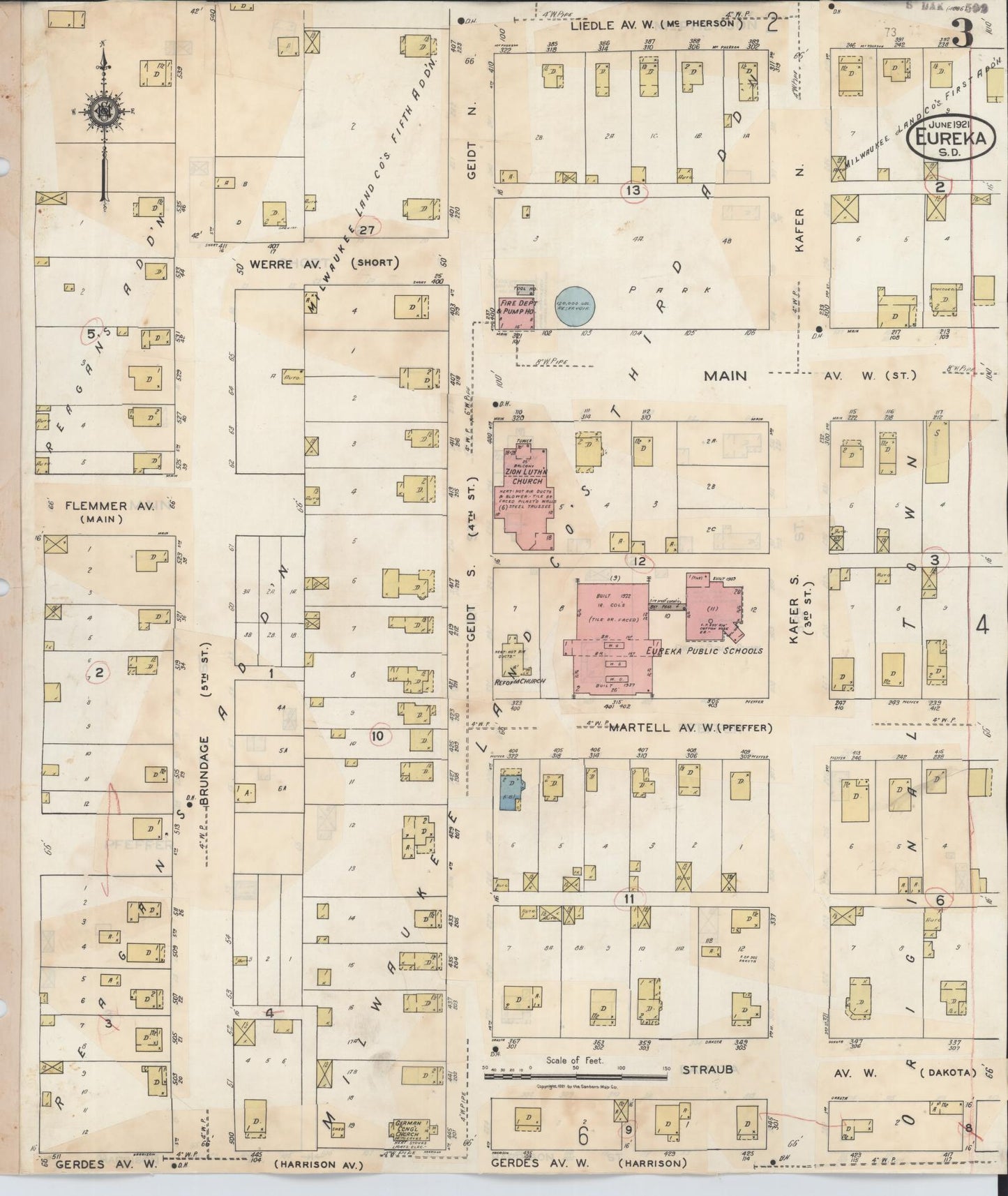 Sanborn Fire Insurance Map from Eureka, McPherson County, South Dakota (1939), Sheet #0003 - Complete Map Set gallery image, historic Sanborn map, vintage wall art, South Dakota South Dakota