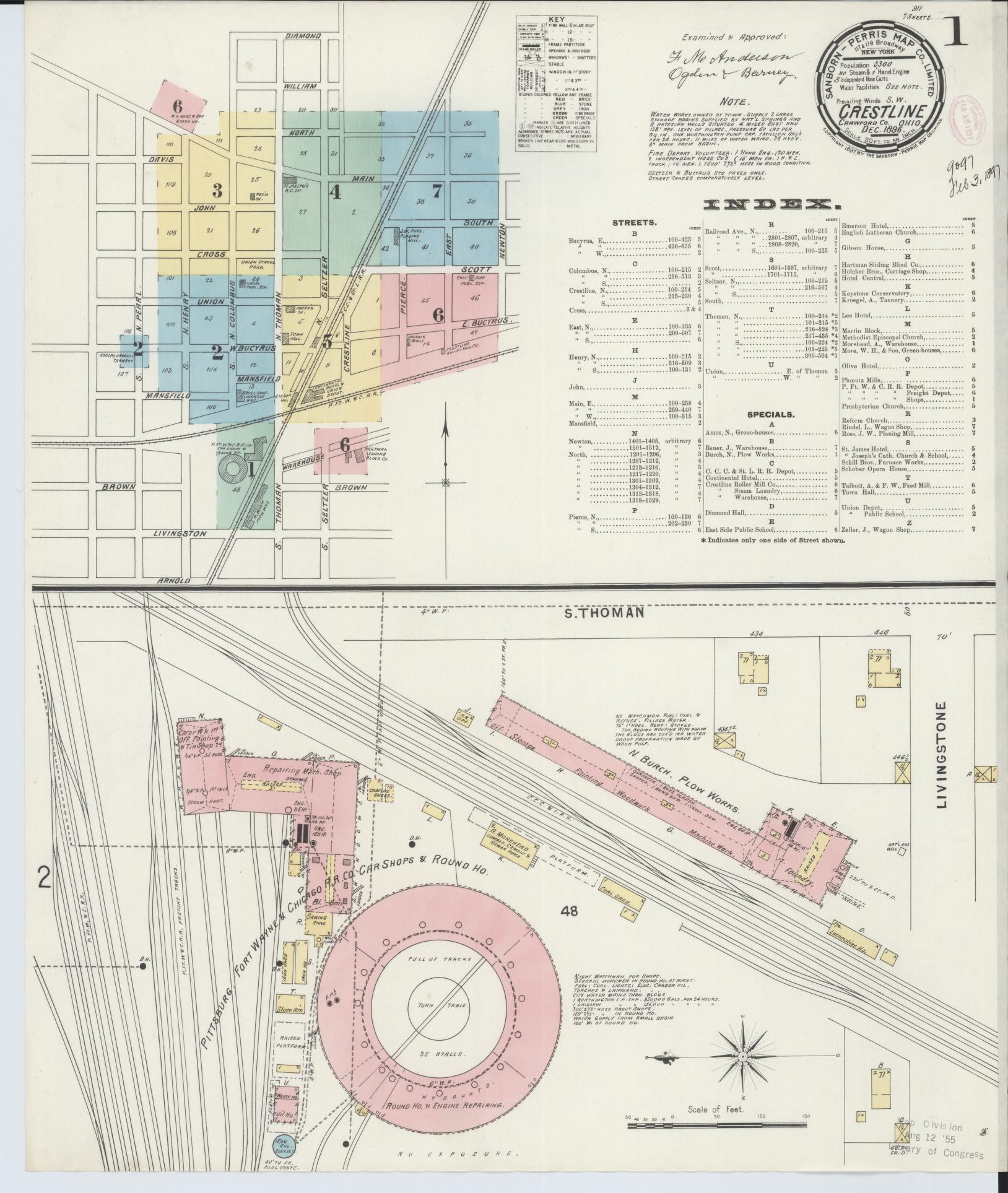 Sanborn Fire Insurance Map from Crestline, Crawford County, Ohio (1896), Sheet #0001 - Historic Sanborn Fire Insurance Map Print, vintage old map wall art, antique decor, genealogy gift, Ohio Ohio map