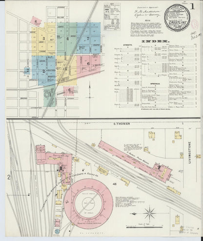 Sanborn Fire Insurance Map from Crestline, Crawford County, Ohio (1896), Sheet #0001 - Historic Sanborn Fire Insurance Map Print, vintage old map wall art, antique decor, genealogy gift, Ohio Ohio map