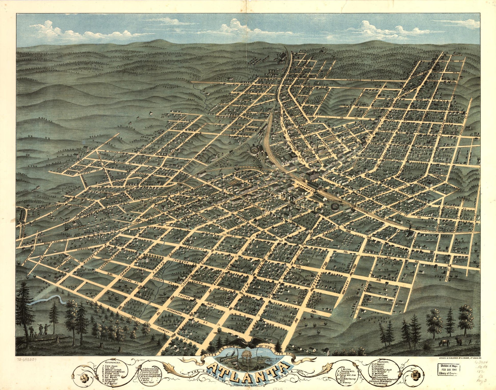 Birds eye view of the city of Atlanta, the capitol of Georgia 1871. (1871) – Historic Bird’s-Eye View Panorama Print