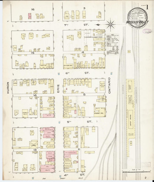 Sanborn Fire Insurance Map from Missouri Valley, Harrison County, Iowa (1886), Sheet #0001 - Historic Sanborn Fire Insurance Map Print, vintage old map wall art