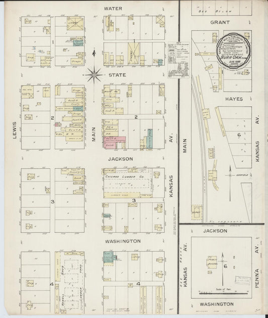 Sanborn Fire Insurance Map from Burr Oak, Jewell County, Kansas (1886), Sheet #0001 - Historic Sanborn Fire Insurance Map Print, vintage old map wall art, antique decor, genealogy gift, Kansas Kansas map