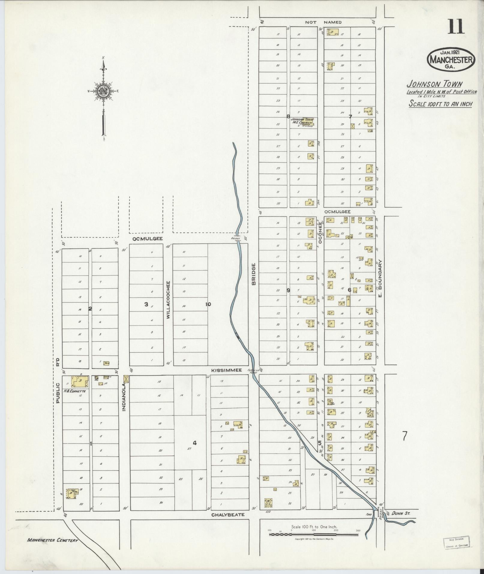 Sanborn Fire Insurance Map from Manchester, Meriweather County, Georgia (1921), Sheet #0011 - Historic Sanborn Fire Insurance Map Print, vintage old map wall art, antique decor, genealogy gift, Georgia Georgia map