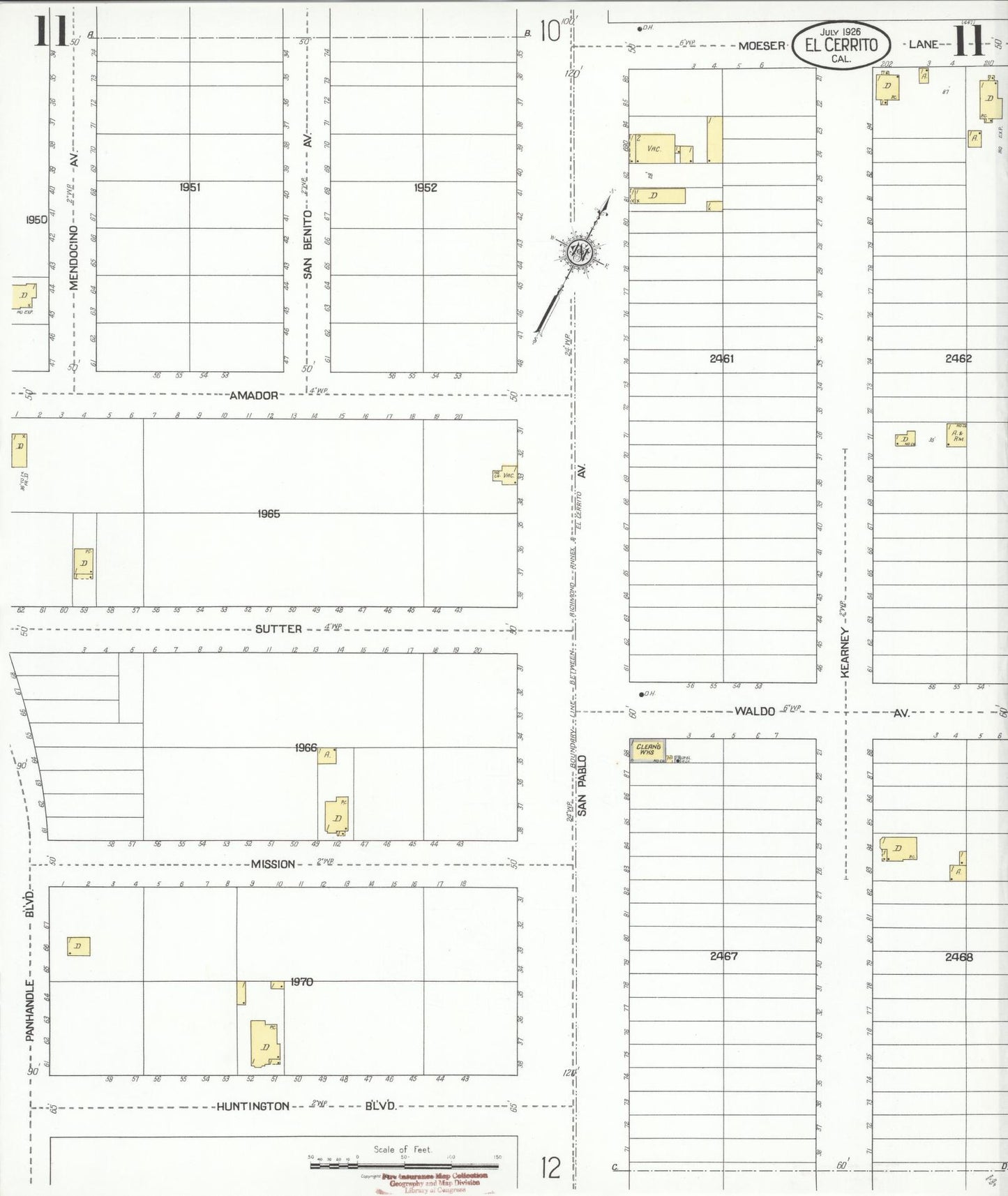 Sanborn Fire Insurance Map from El Cerrito, Contra Costa County, California (1926), Sheet #0011 - Historic Sanborn Fire Insurance Map Print, vintage old map wall art, antique decor, genealogy gift, California California map