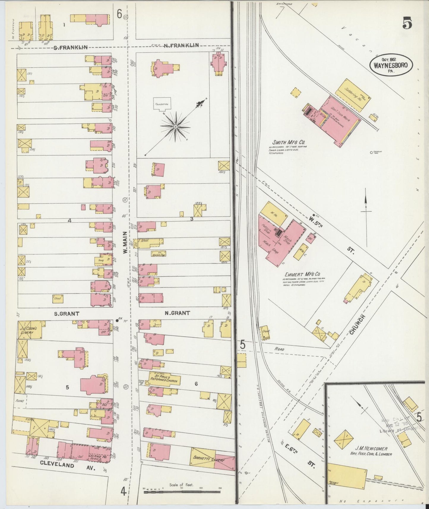 Sanborn Fire Insurance Map from Waynesboro, Franklin County, Pennsylvania (1902), Sheet #0005 - Complete Map Set gallery image, historic Sanborn map, vintage wall art, Pennsylvania Pennsylvania