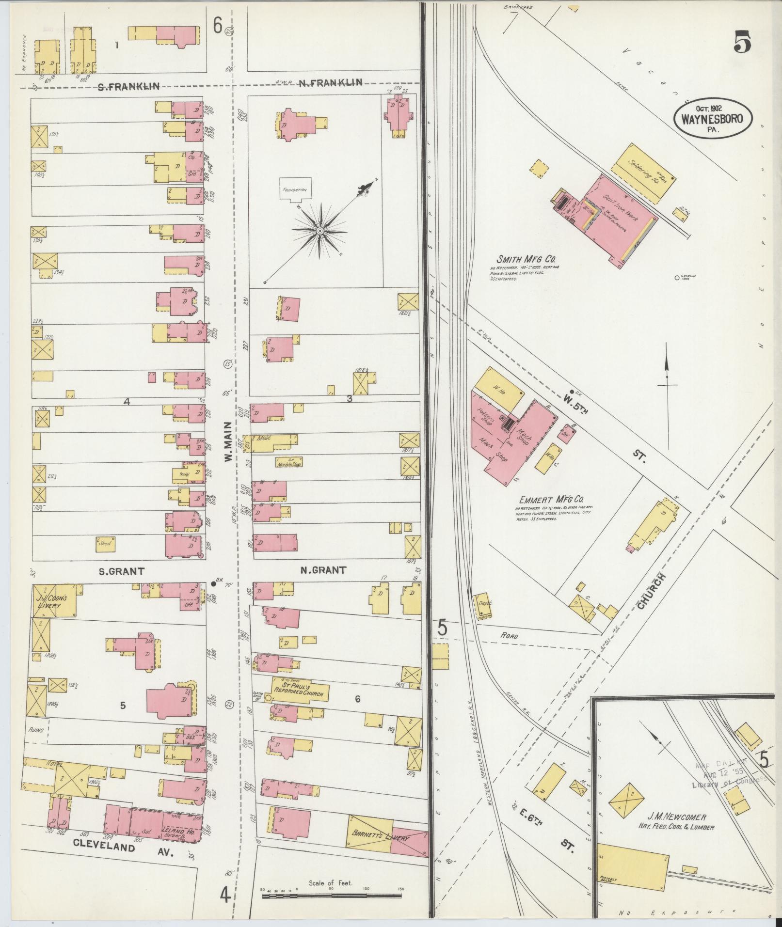 Sanborn Fire Insurance Map from Waynesboro, Franklin County, Pennsylvania (1902), Sheet #0005 - Complete Map Set gallery image, historic Sanborn map, vintage wall art, Pennsylvania Pennsylvania