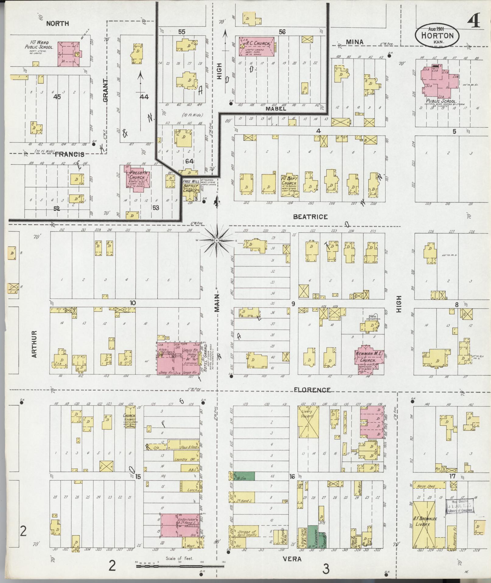 Sanborn Fire Insurance Map from Horton, Brown County, Kansas (1901), Sheet #0004 - Historic Sanborn Fire Insurance Map Print, vintage old map wall art, antique decor, genealogy gift, Kansas Kansas map