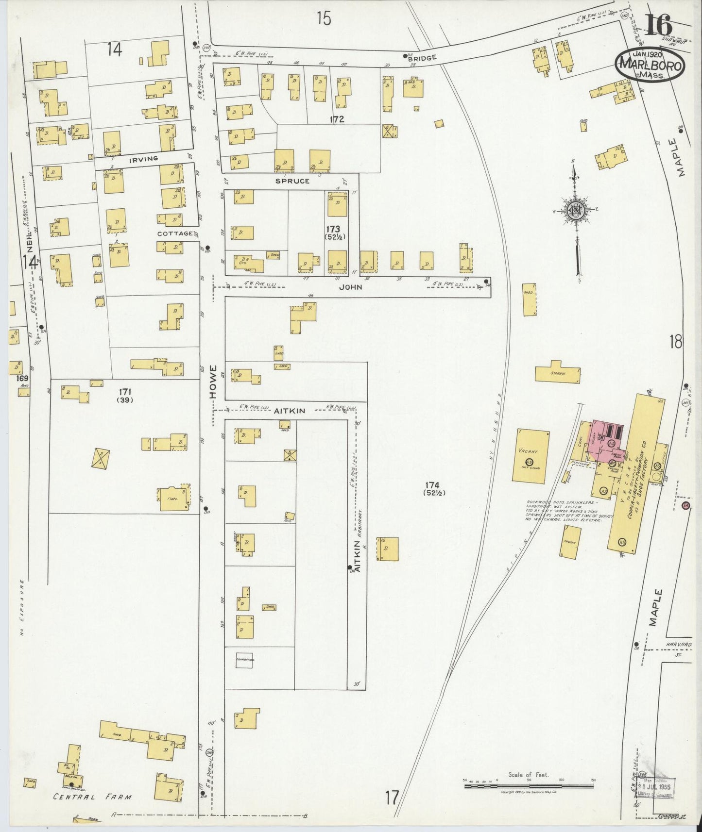 Sanborn Fire Insurance Map from Marlborough, Middlesex County, Massachusetts (1920), Sheet #0016 - Complete Map Set gallery image, historic Sanborn map, vintage wall art, Massachusetts Massachusetts