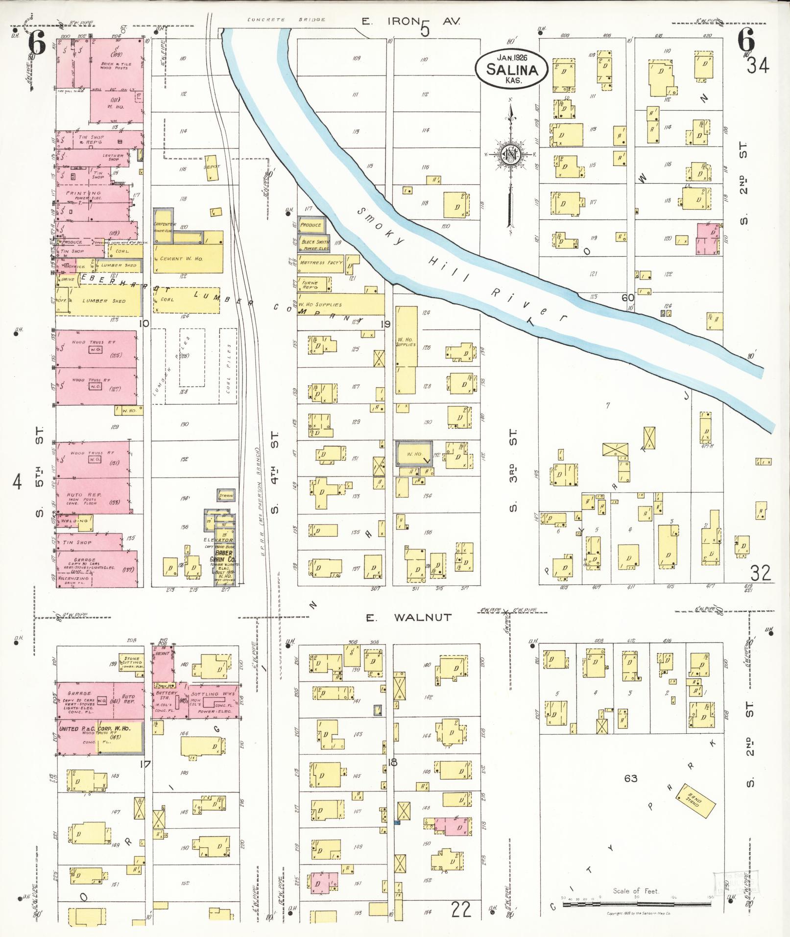 Sanborn Fire Insurance Map from Salina, Saline County, Kansas (1926), Sheet #0006 - Historic Sanborn Fire Insurance Map Print, vintage old map wall art, antique decor, genealogy gift, Kansas Kansas map